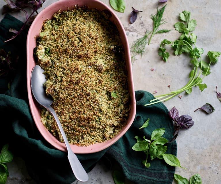 Crumble de legumes com ervas aromáticas