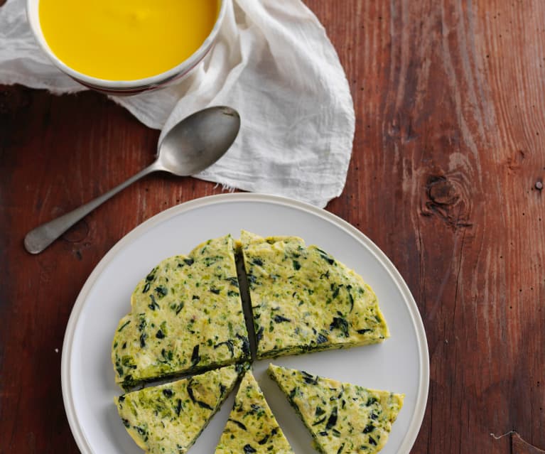 Creme de cenoura e tortilha de espinafres