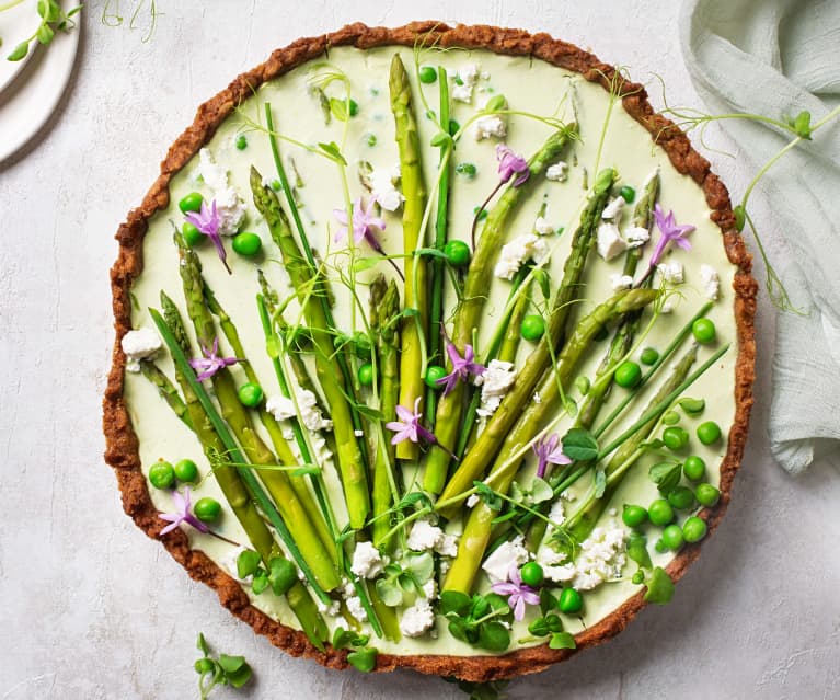 Tarta fría de espárragos y guisantes