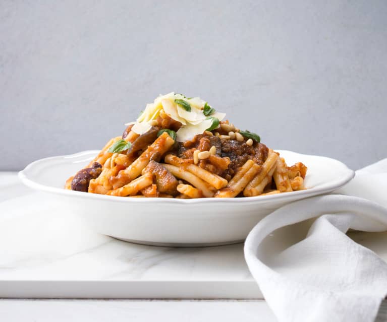 Slow-cooked eggplant pasta sauce