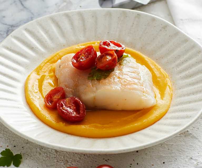 Merluzzo al Varoma con purè di carote Merluzzo al Varoma con purè di carote