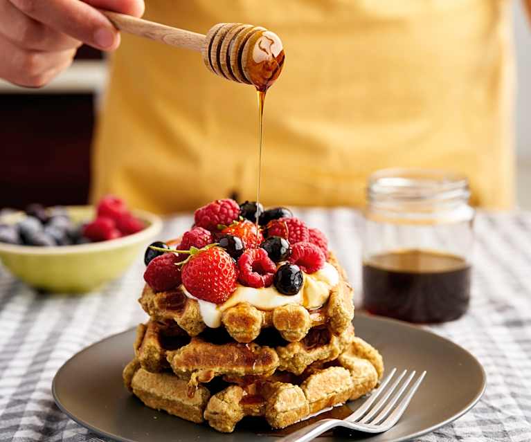 Waffles de aveia e espelta Waffles de aveia e espelta