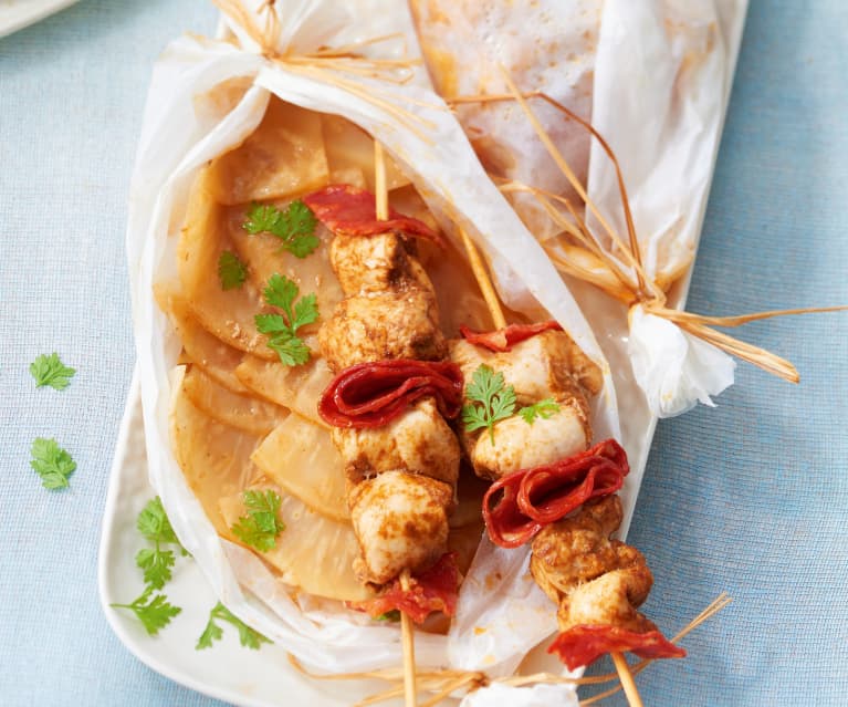 Papillotes de poulet au chorizo et céleri-rave