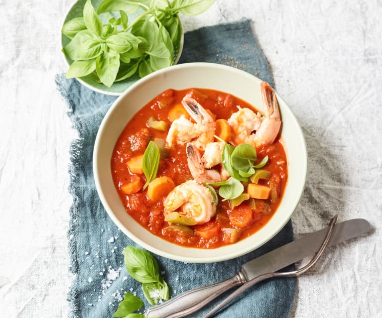 Ingwer-Tomaten-Eintopf mit Garnelen