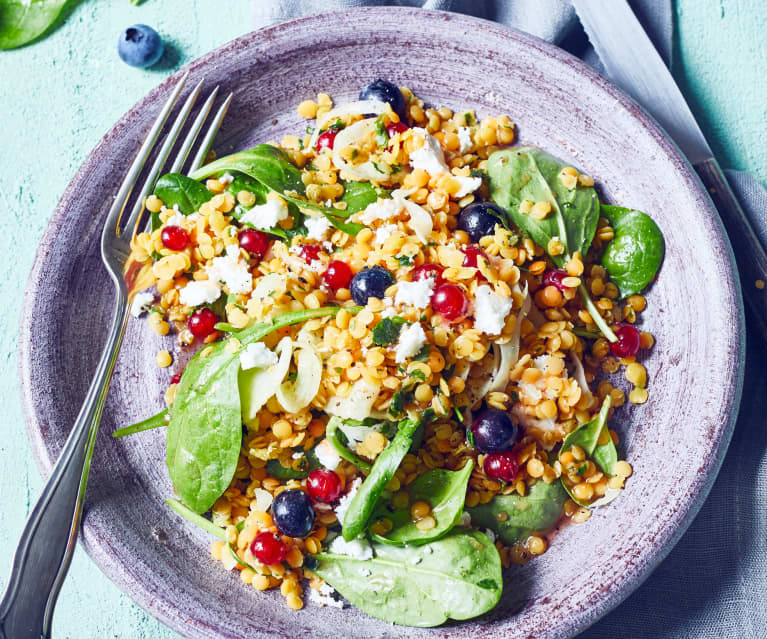 Lauwarmer Linsensalat mit Johannisbeeren