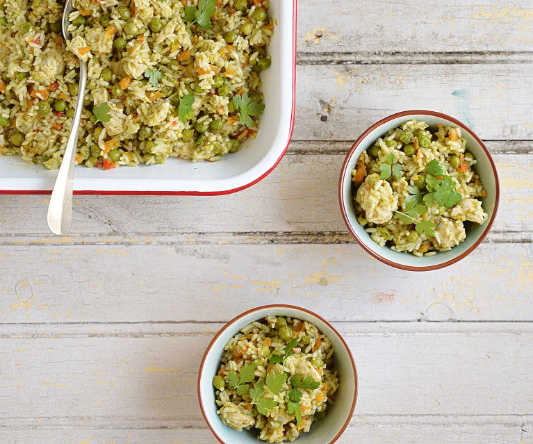 Arroz verde con pollo y perejil