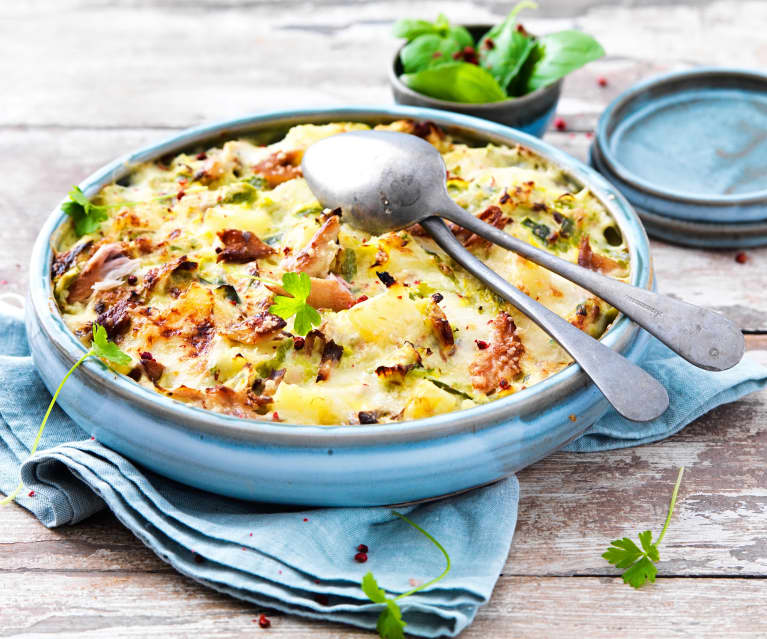 Gratin de poireaux au maquereau fumé