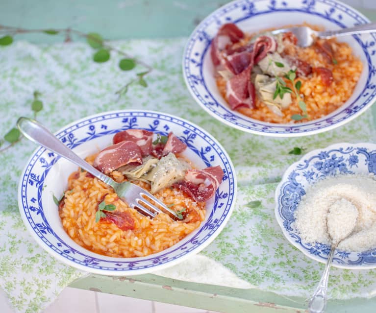 Risotto tomate-coppa-artichaut