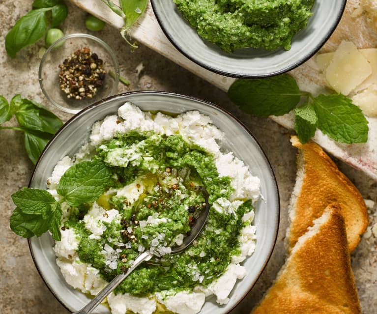 Pesto petits pois et ricotta