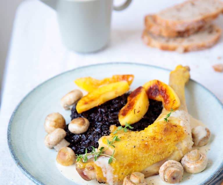 Poulet aux pommes façon Vallée d’Auge, riz noir complet