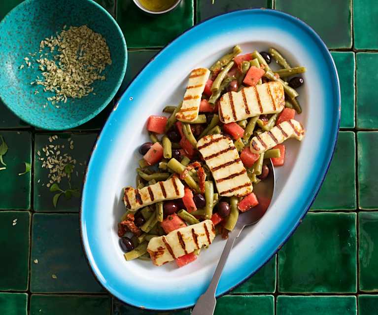 Salada grega de feijão-verde Salada grega de feijão-verde