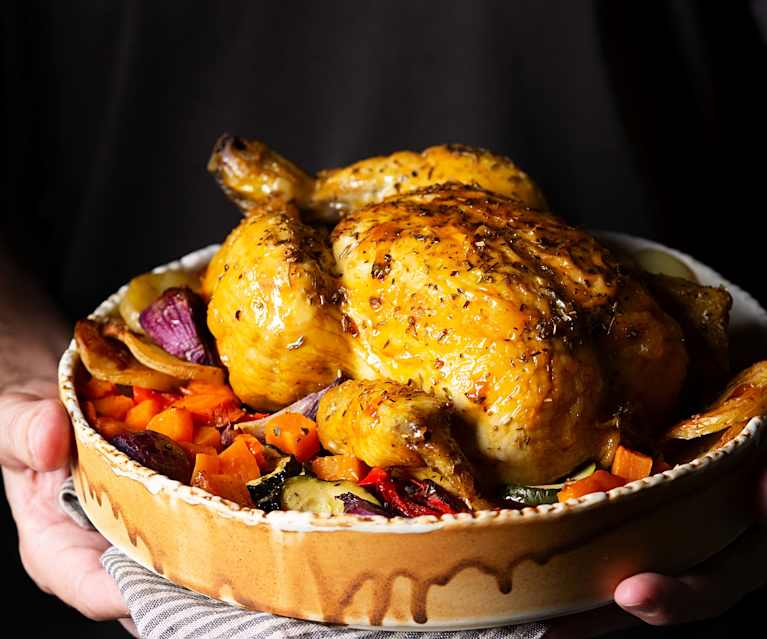 Poulet rôti au cidre et légumes vapeur Poulet rôti au cidre et légumes vapeur