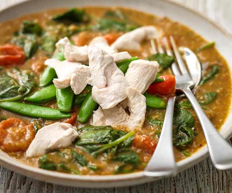 Chicken, Aubergine, Spinach and Lentil Curry, Quick Flatbreads, Frozen Fruit Sorbet Chicken, Aubergine, Spinach and Lentil Curry, Quick Flatbreads, Frozen Fruit Sorbet