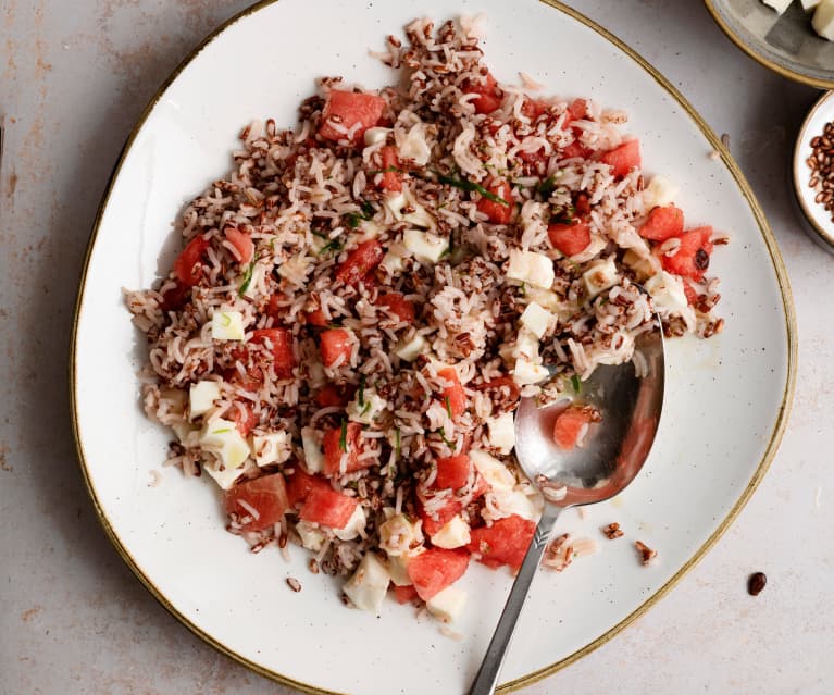 Ensalada de arroz con sandía y mozzarella