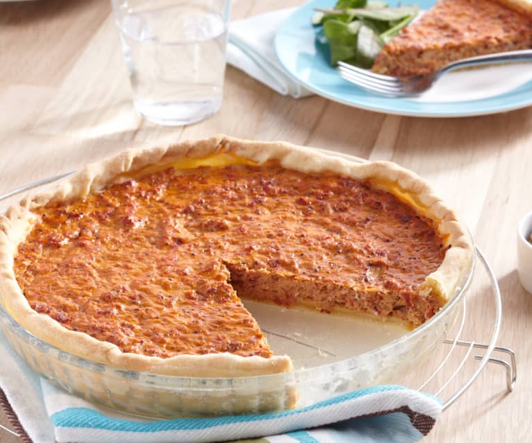 Quiche moutarde, thon et tomates confites