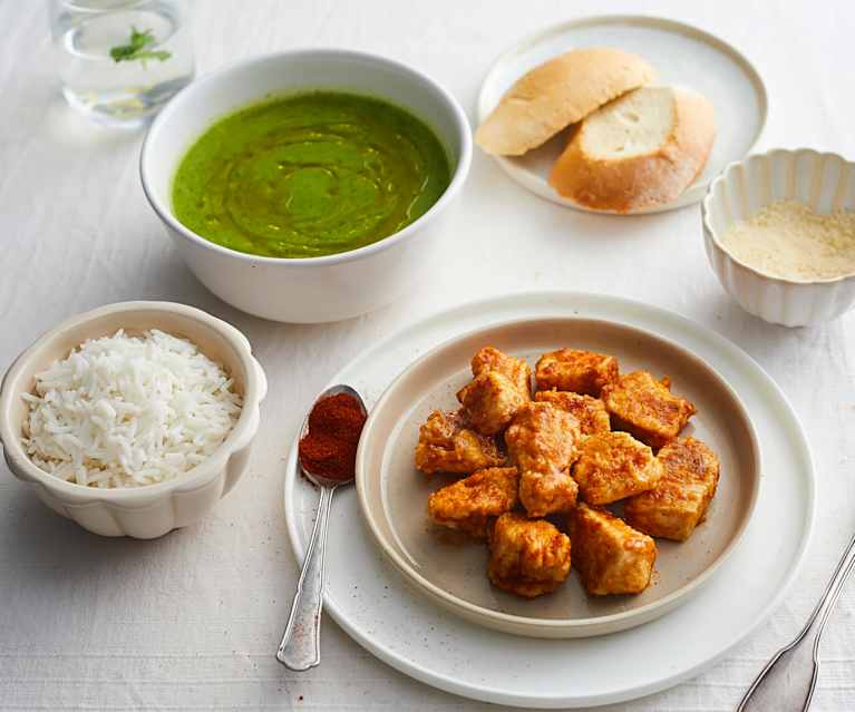 Bocconcini di pollo in crema di zucchine con riso basmati