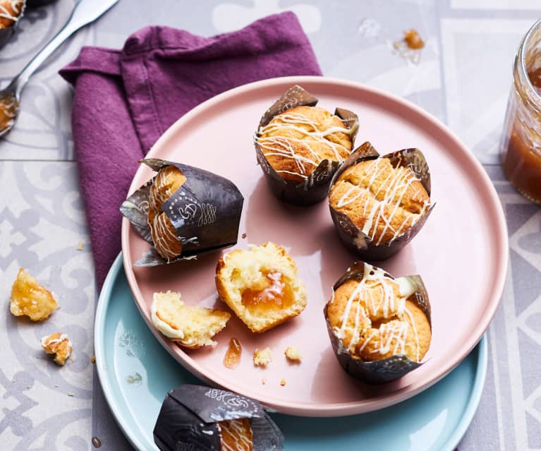 Muffins chocolat blanc, cœur de rhubarbe