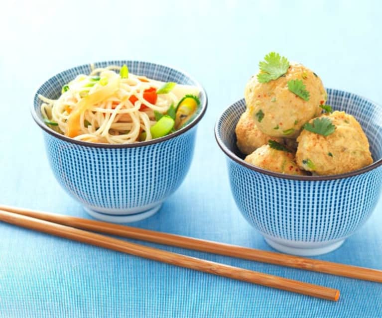 Oriental Pork Meatballs with Noodles