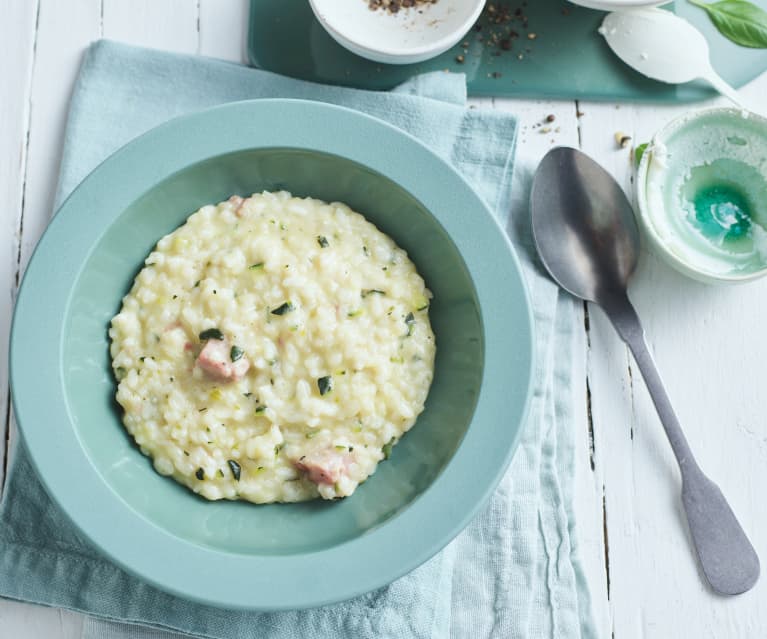 Risotto con calabacín y beicon