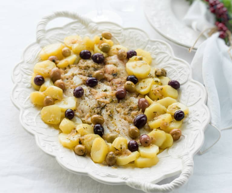 Bacalhau fresco a vapor com molho de azeite e limão