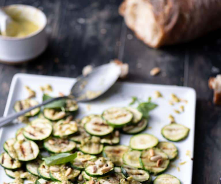 Warm zucchini salad with basil lemon dressing (Thermomix® Cutter, TM6)