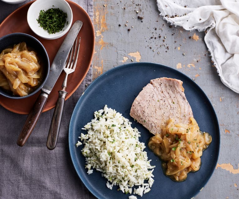 Bifes de atum de cebolada