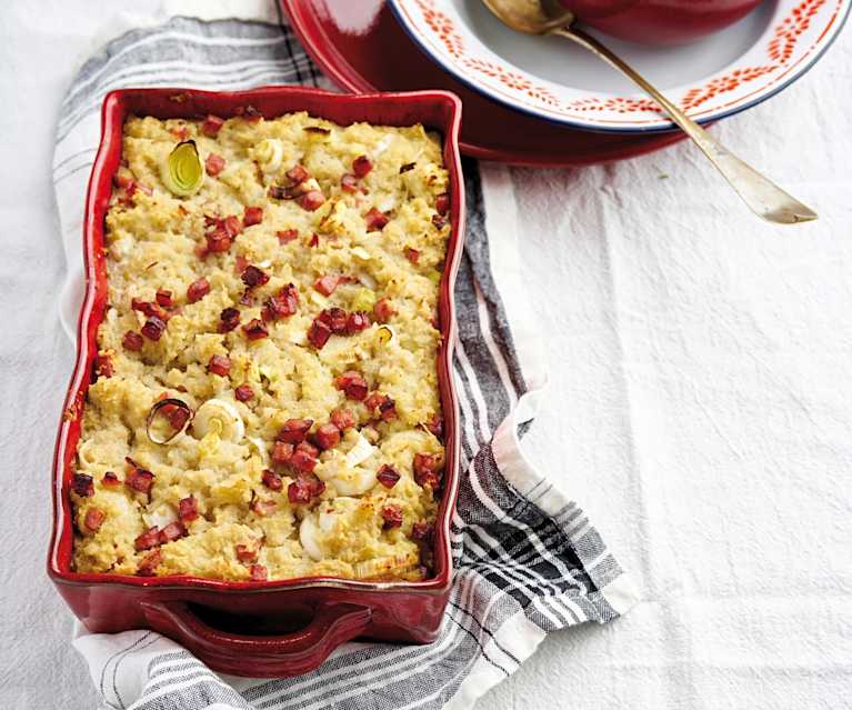 Caçarola de bacon e alho-francês Caçarola de bacon e alho-francês