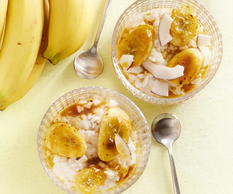 Kokosmilchreis mit gebratenen Bananen