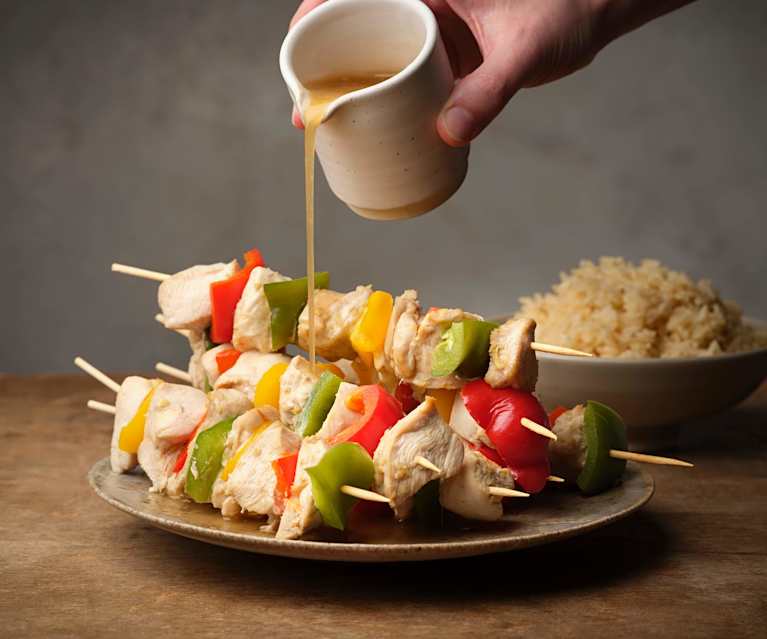 Chicken and Pepper Souvlaki with Rice