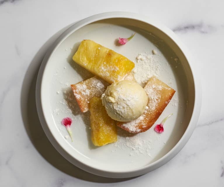 Butter Mochi with Pineapple Sherbet (Matthew Kenney)