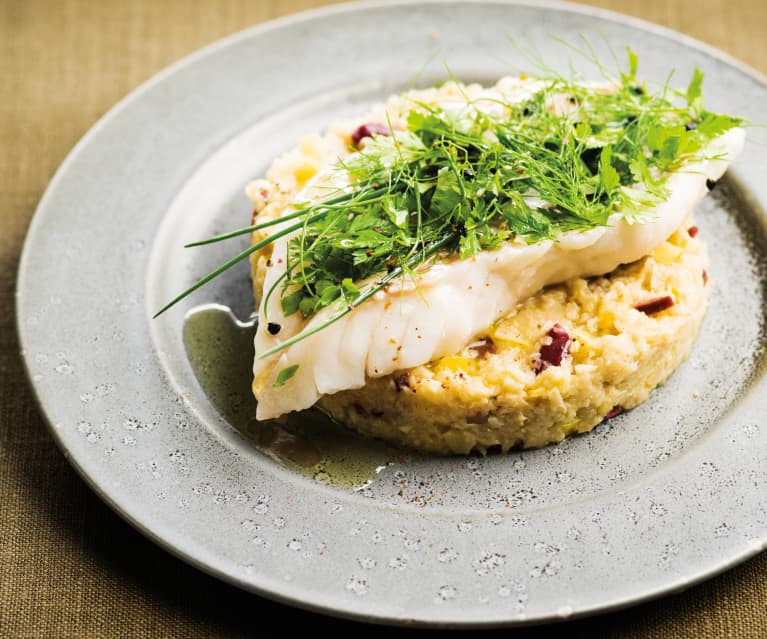 JUIN Risotto végétal, filet de dorade à la vapeur d'herbes - Sébastien Richard