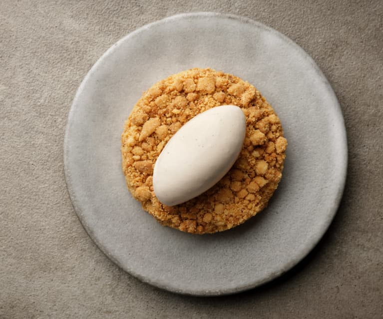 Baked Quince Crumble with Meadowsweet Ice Cream