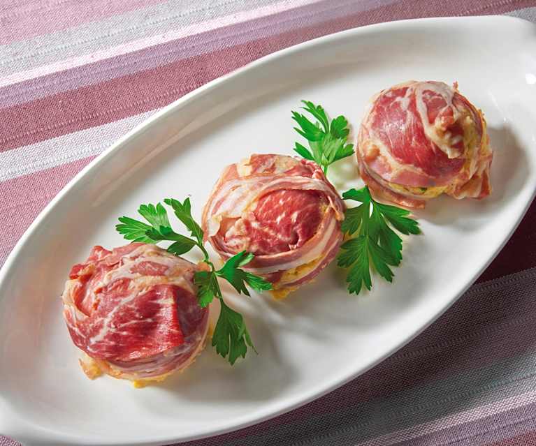 Polpette di pollo con pancetta croccante