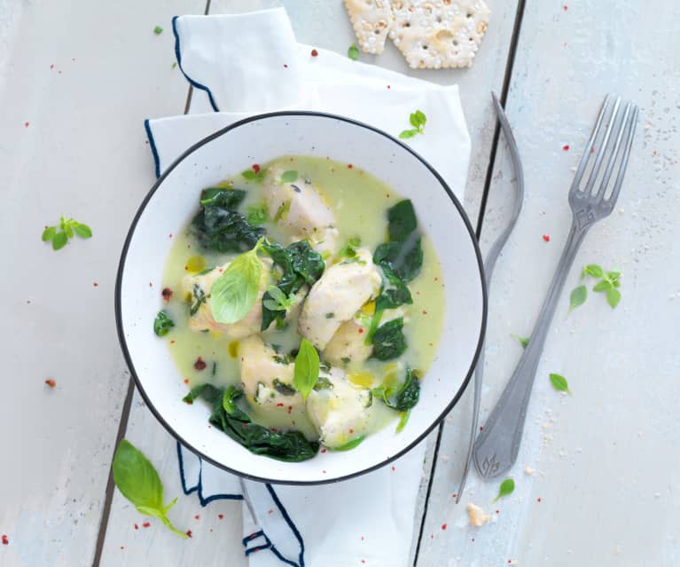 Poulet au basilic et aux épinards