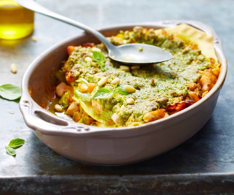 Lasagne aux deux saumons en croûte de pistou