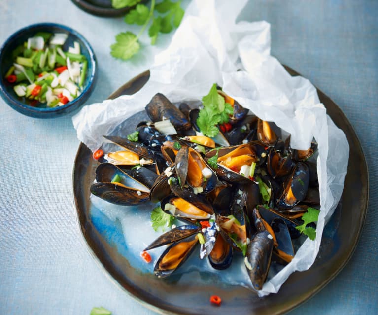 Papillotes de moules gingembre et coco