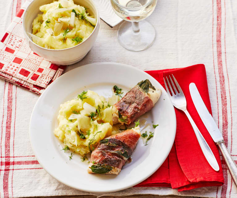 Saltimbocca vom Kabeljau mit Fenchel-Kartoffelpüree