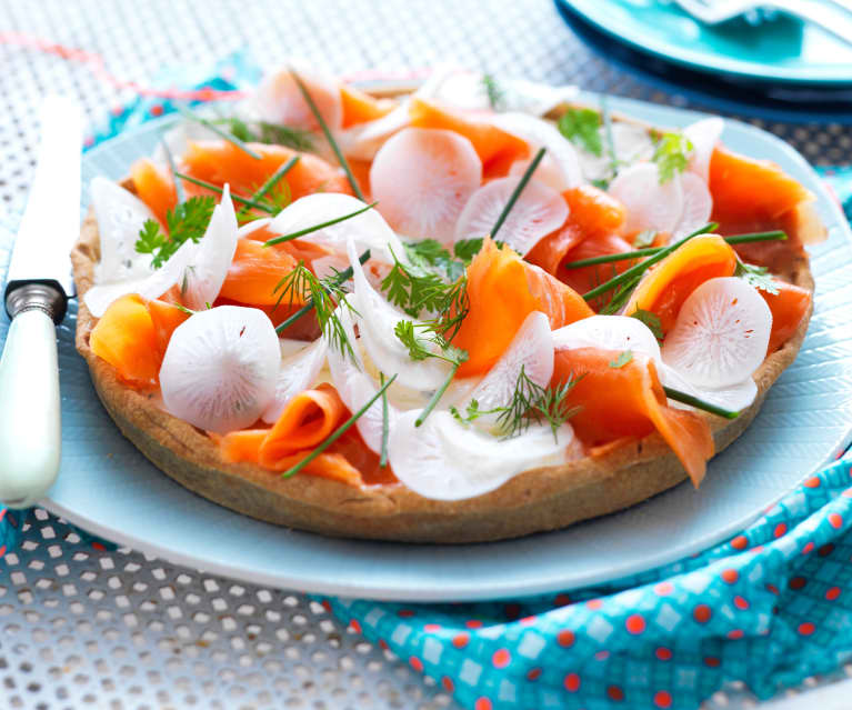 Tarte sarrasin, fromage frais et saumon fumé