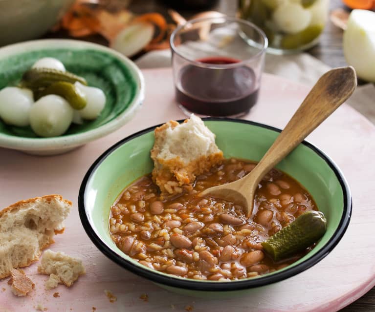 Judías pintas estofadas con arroz y verduras (Cocción lenta)