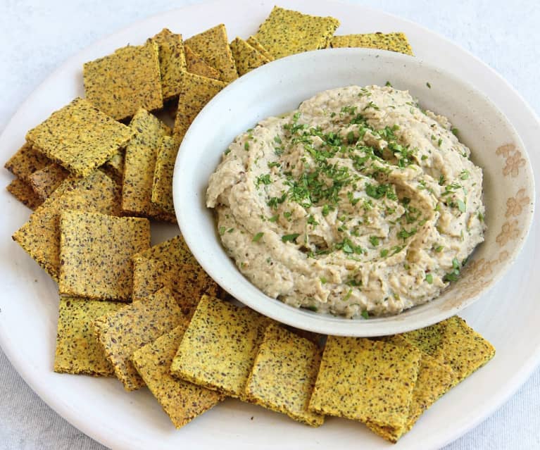 Babaganoush con crackers de semillas