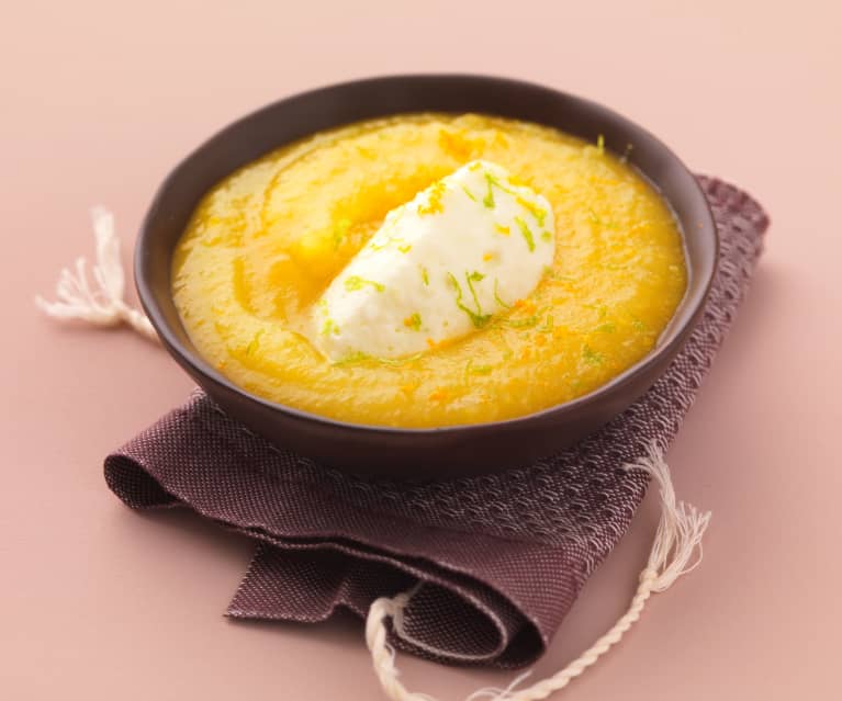 Compote à l'orange et crémeux de fromage blanc