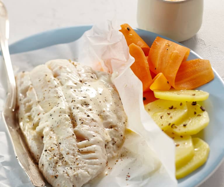 Papillote de poisson et tagliatelle de carottes