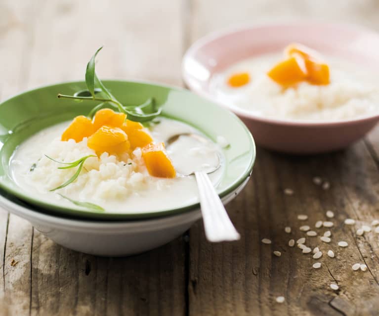 Riz au lait, abricots à l'estragon