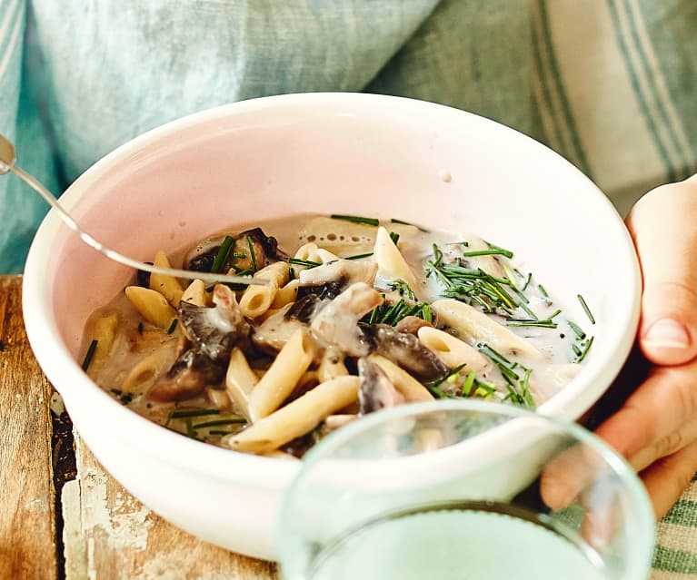 Penne aux champignons et fromage à tartiner