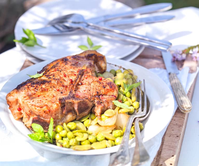 Côte de veau vapeur aux légumes du jardin