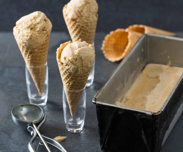 Brown butter ice cream with peanut butter ganache swirl