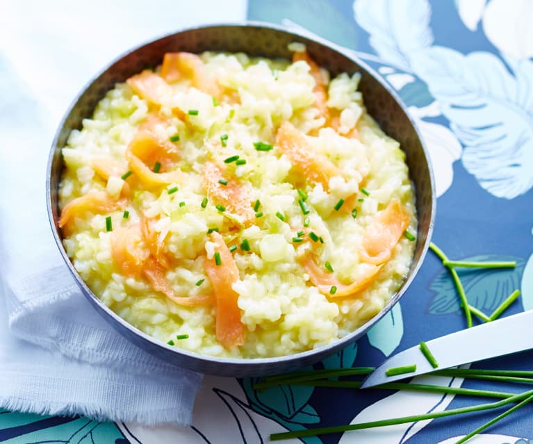 Risotto au poireau et saumon fumé