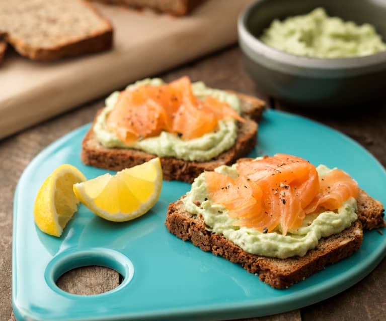 Seeded Breakfast Bread with Avocado Ricotta Spread and Smoked Salmon