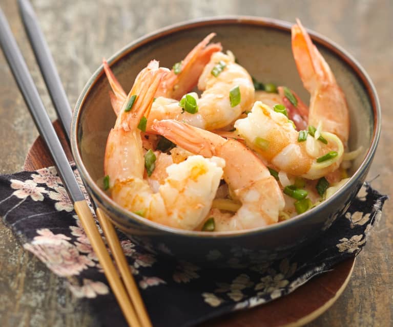 Crevettes sautées aux oignons nouveaux