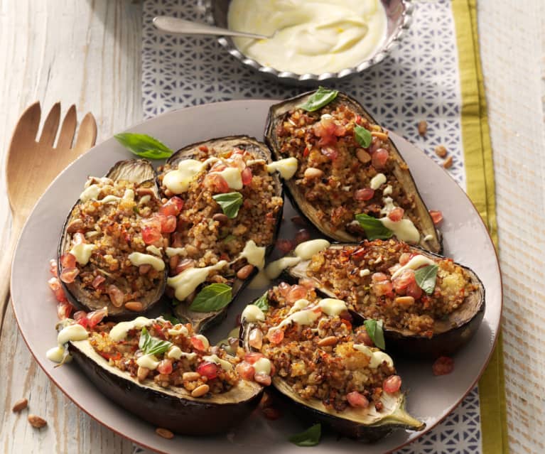 Berenjenas rellenas y salsa de yogur con azafrán - Irán